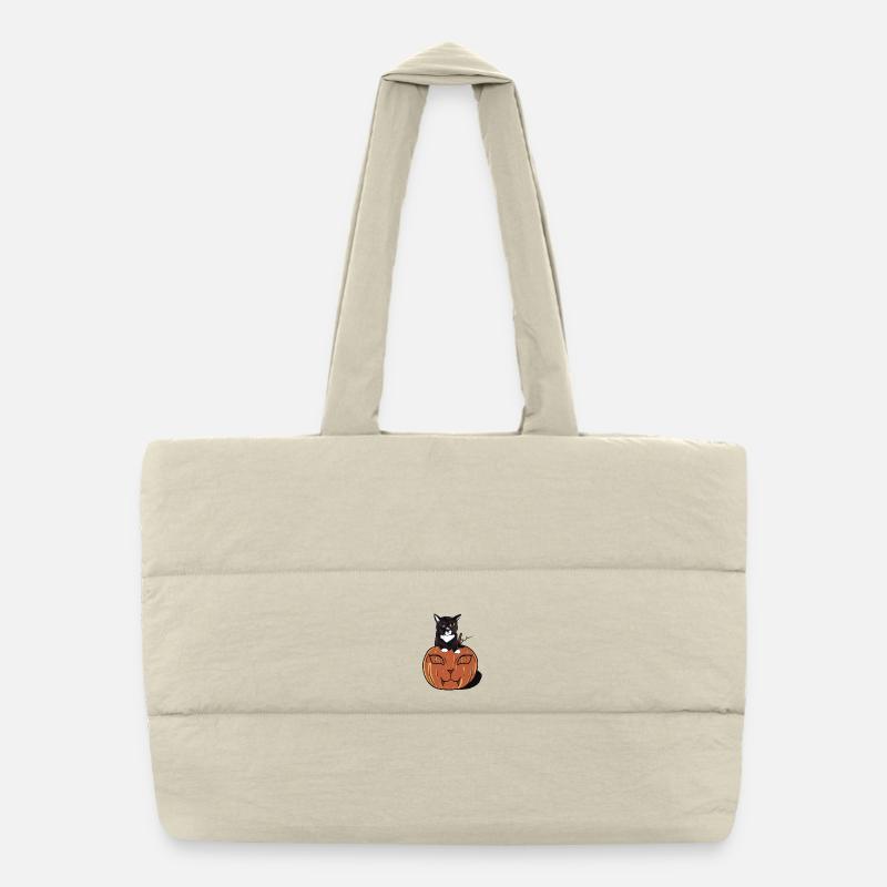 Halloween Black Cat Puffer Shopping Bag