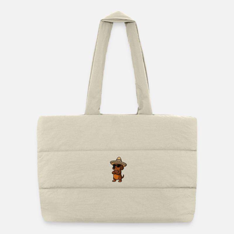 Cool dachshund with sombrero determined Puffer Shopping Bag