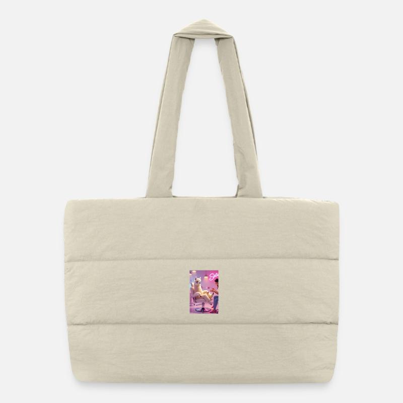 Lyrical Llama in Modern Salon - Puffer Shopping Bag - natural