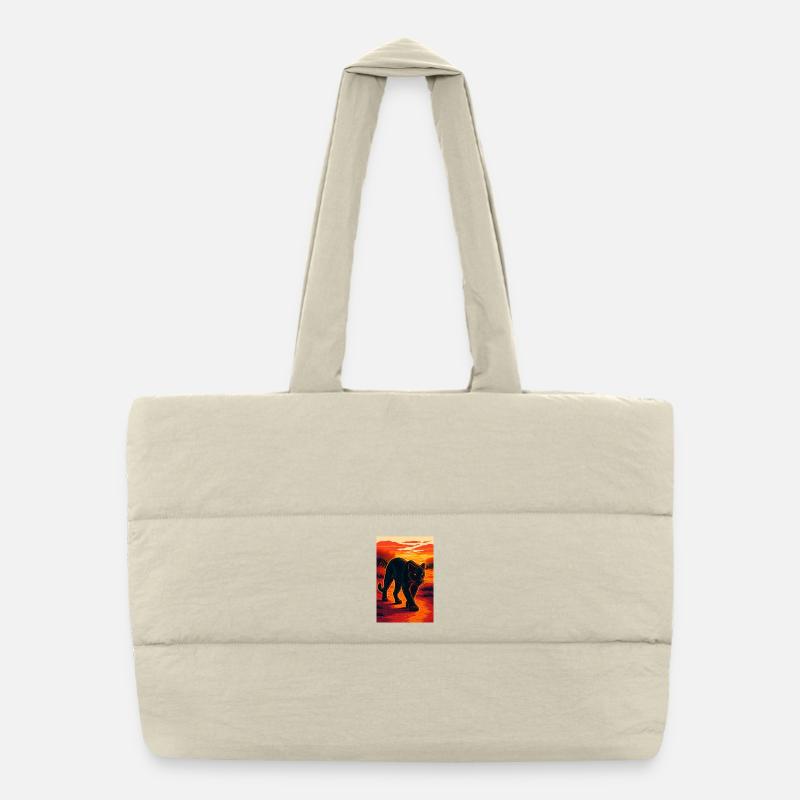 coucher de soleil noir jaguar panthère illustration Sac shopping matelassé