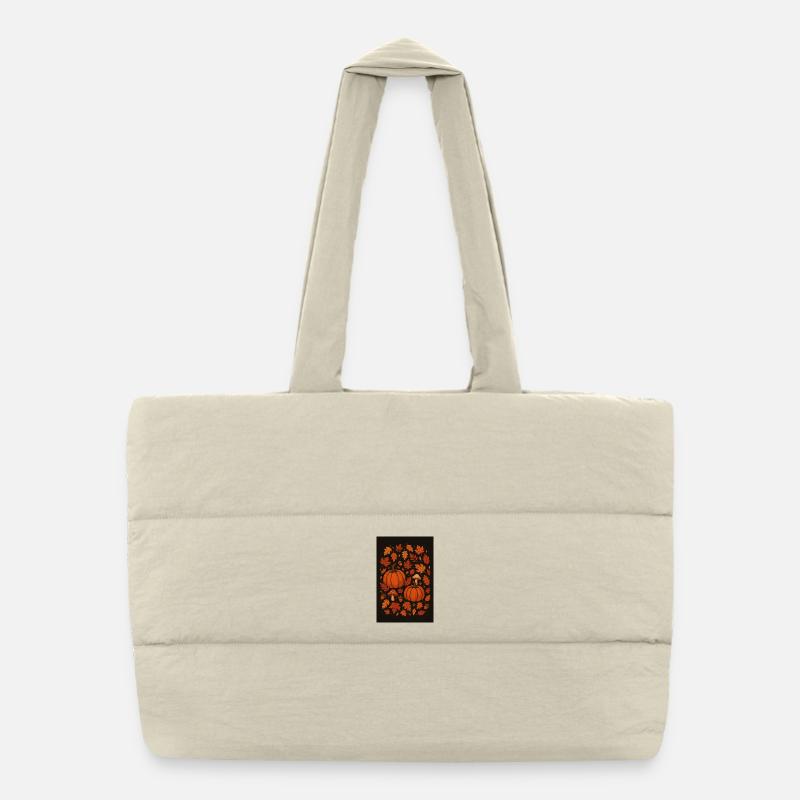 Autumn Pattern Pumpkins and Mushrooms Puffer Shopping Bag