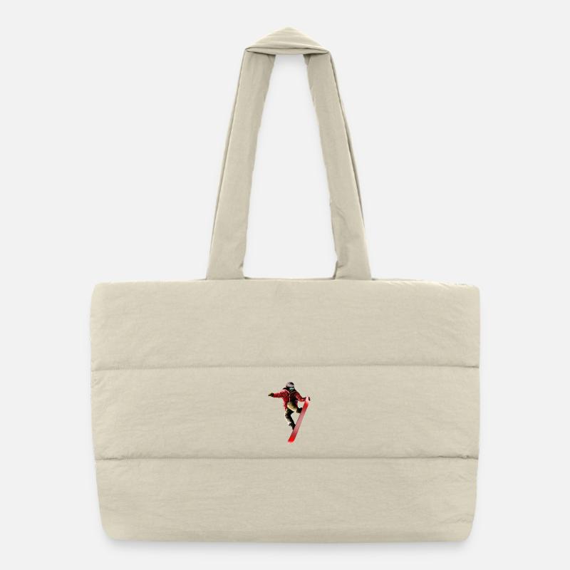 Red Snowboarder Jump Puffer Shopping Bag