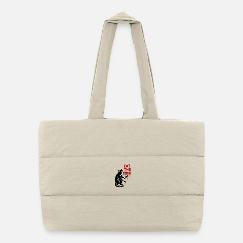 Black cat with fish and brush Puffer Shopping Bag