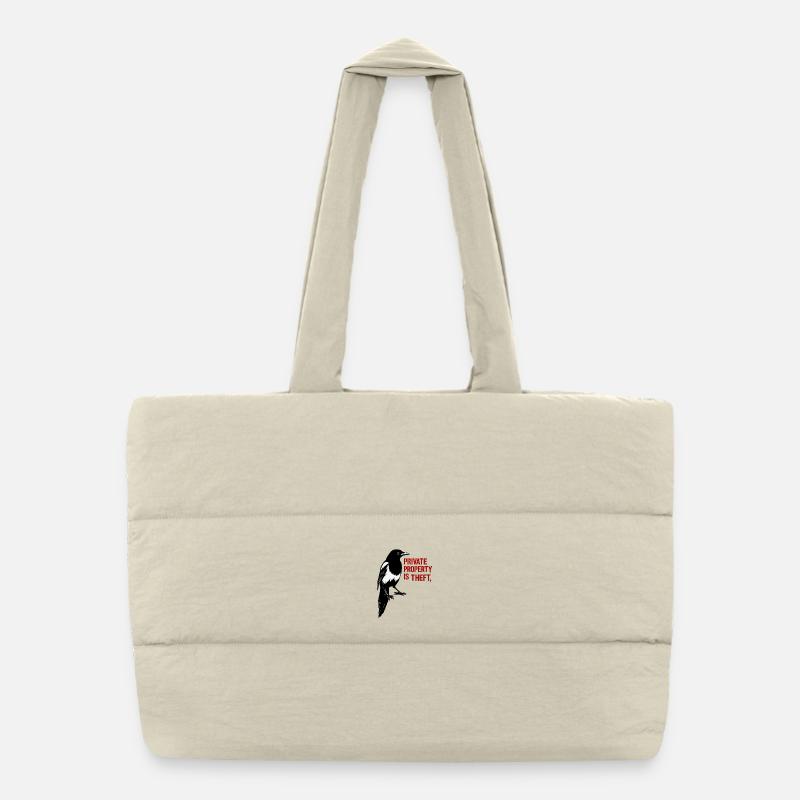 Elster, Krähe und rote Botschaft Puffer-Einkaufstasche