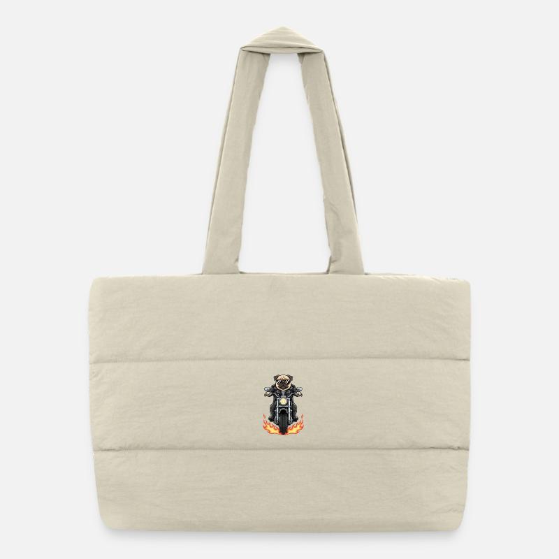 Cool Biker Pug Motorcycle Flammes Sac shopping matelassé