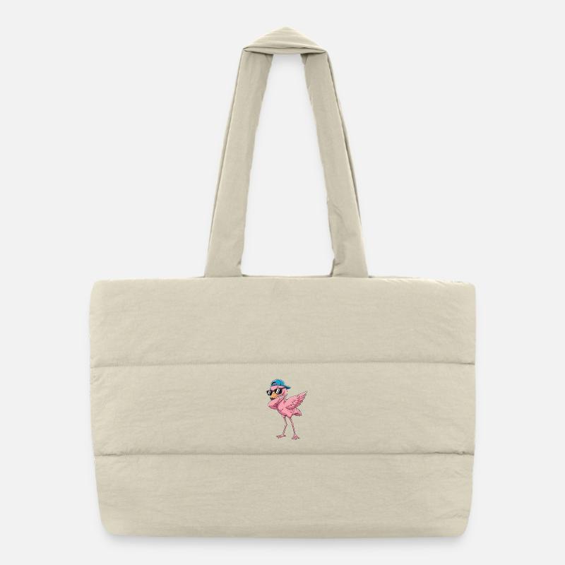 Cool Dabbing Flamingo Sunglasses Cartoon Art Puffer Shopping Bag