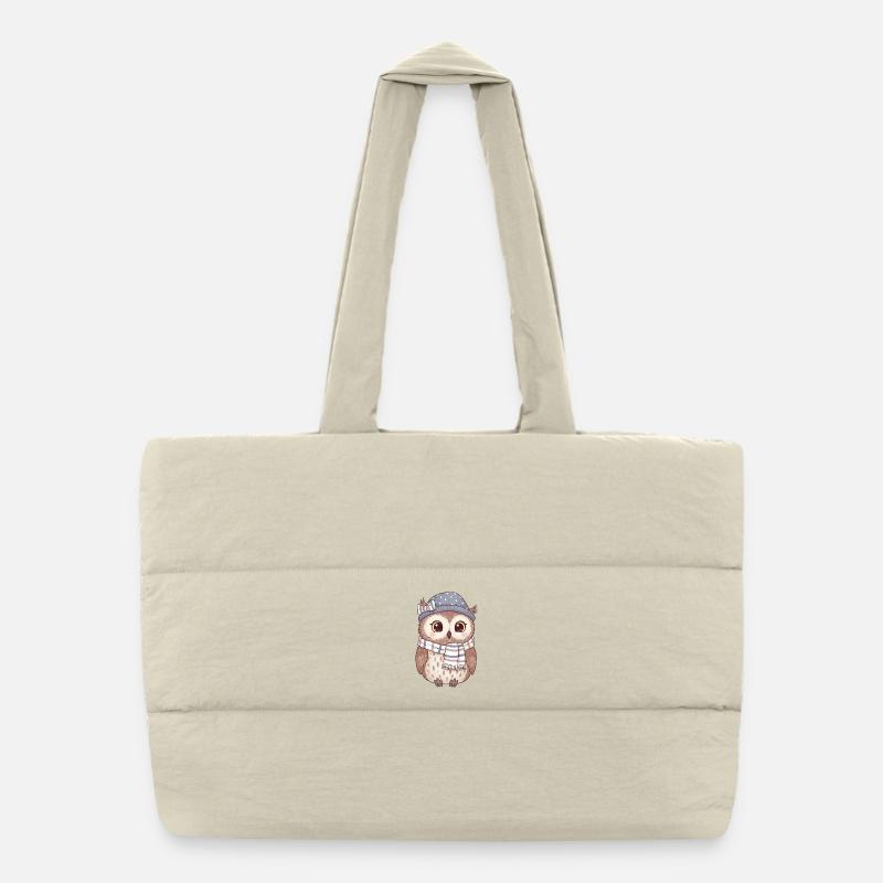 Winter owl with scarf and hat Puffer Shopping Bag