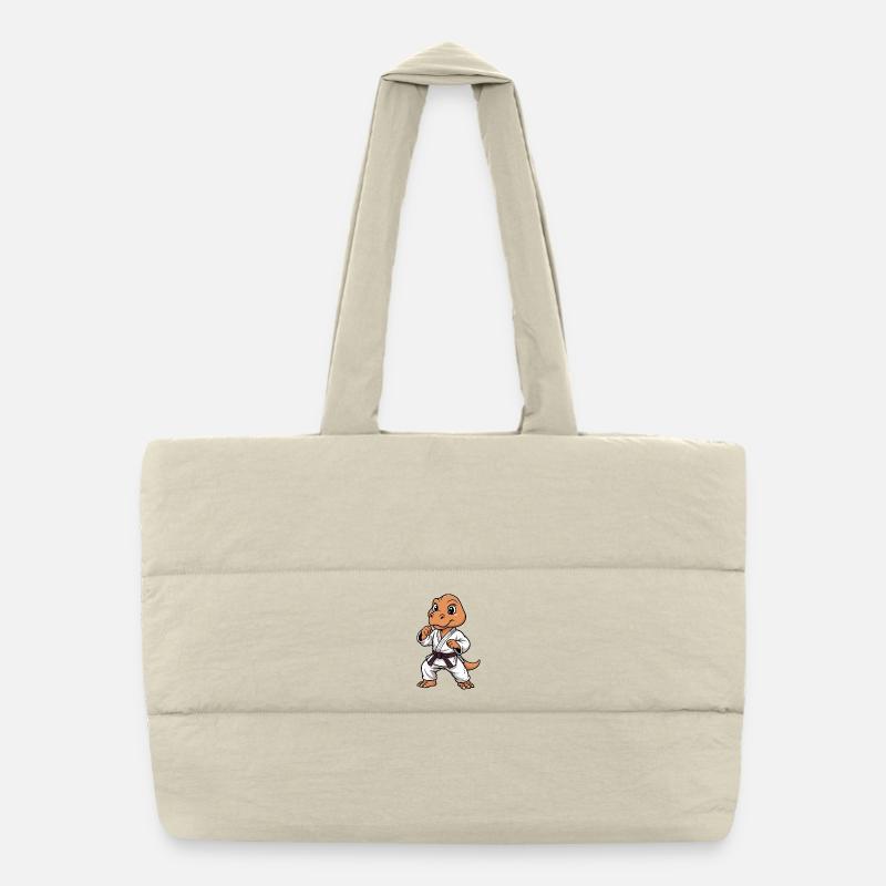 Fighting Dino in Karate Gi Puffer Shopping Bag