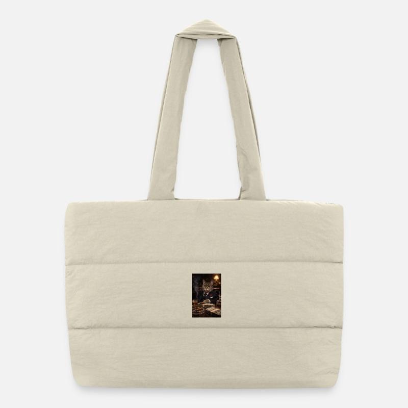 Cat financier in a tuxedo Puffer Shopping Bag