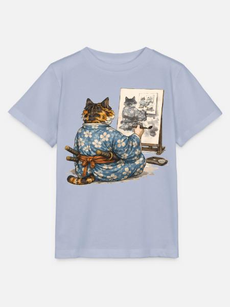 Samurai-Katzen-Malerei Sumi-e Ukiyo-e Kunst - Stanley/Stella Kinder T-Shirt MINI CREATOR - Lavendel-Violett