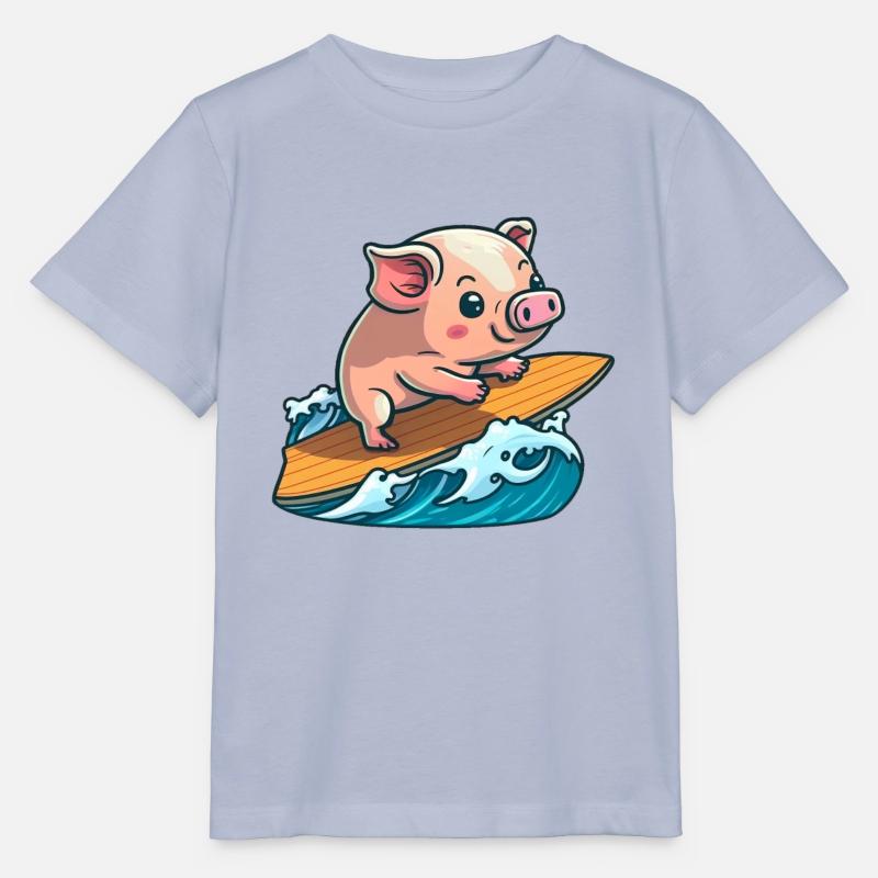 Joli cochon surfant dans la mer sur une planche de surf - T-shirt bio MINI CREATOR Stanley/Stella Enfant - lavande-violet