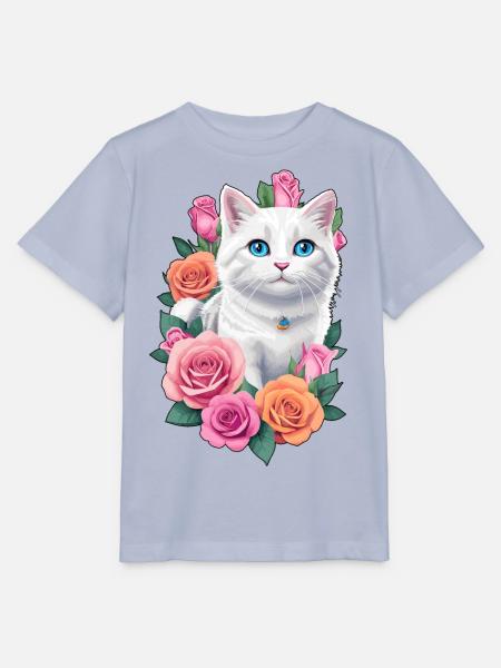 Katze mit Rosen - Stanley/Stella Kinder T-Shirt MINI CREATOR - Lavendel-Violett