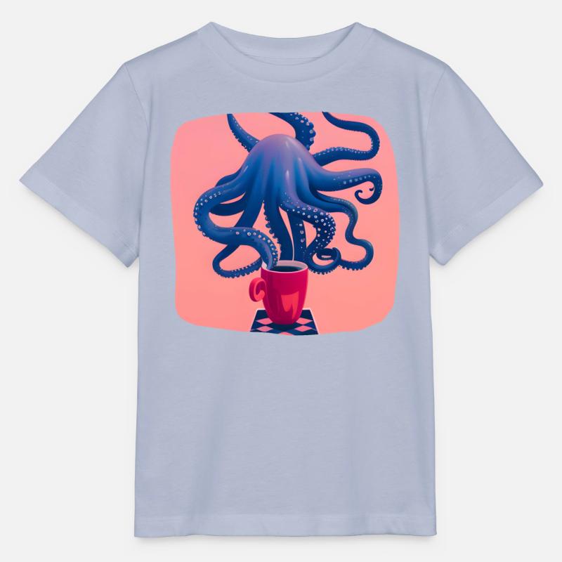 Blauer Oktopus mit Kaffee - Stanley/Stella Kinder T-Shirt MINI CREATOR  - Lavendel-Violett