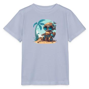 Ein kleiner Roboter am Strand unter einer Palme - Stanley/Stella Kinder T-Shirt MINI CREATOR  - Lavendel-Violett - Vorne - Braiden (125cm)