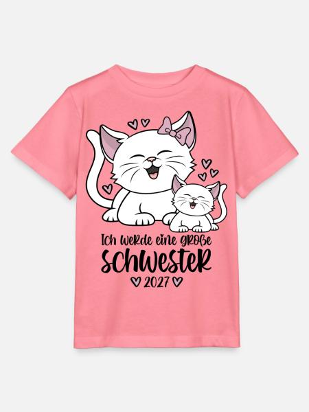 Ich werde eine Große Schwester 2027 Katzen - Stanley/Stella Kinder T-Shirt MINI CREATOR - Pink
