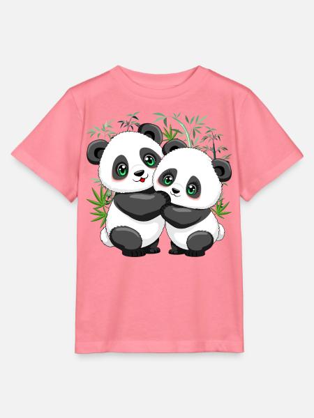 Panda-Paar auf Bambus, niedlicher Kawaii-Stil - Stanley/Stella Kinder T-Shirt MINI CREATOR - Pink