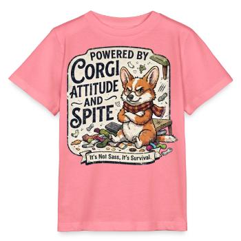 Attitude et Rancune Un Chien Drôle Powered By Corgi - T-shirt bio MINI CREATOR Stanley/Stella Enfant - rose  - Devant