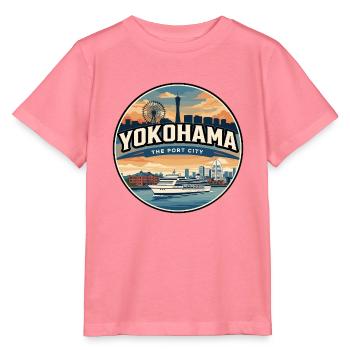 Retro Yokohama Harbor Travel Badge - Stanley/Stella MINI CREATOR Kids’ T-Shirt - pink joy  - Front
