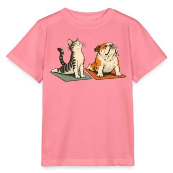 Bulldogge und Katze beim Yoga – Tierisches Duo - Stanley/Stella Kinder T-Shirt MINI CREATOR  - Pink  - Vorne