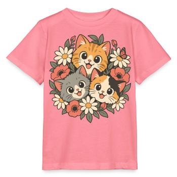 Drei Kätzchen in Blumen - Stanley/Stella Kinder T-Shirt MINI CREATOR  - Pink  - Vorne
