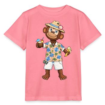 Lustiger Affe mit Banane Hawaii Sommer Motiv - Stanley/Stella Kinder T-Shirt MINI CREATOR  - Pink  - Vorne