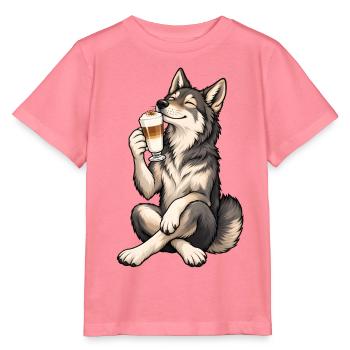 Wolfshund mit Latte Macchiato - Stanley/Stella Kinder T-Shirt MINI CREATOR  - Pink  - Vorne