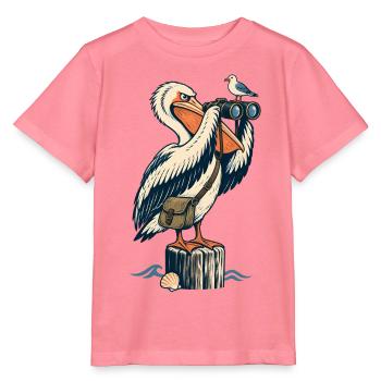 Pelikan mit Fernglas – Maritimes Küstenmotiv - Stanley/Stella Kinder T-Shirt MINI CREATOR  - Pink  - Vorne