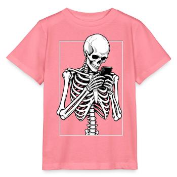Skelett beim Doomscrolling - Stanley/Stella Kinder T-Shirt MINI CREATOR  - Pink  - Vorne