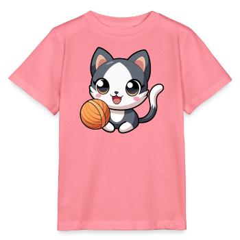 Schwarz-weißes Kawaii-Kätzchen mit Strang - Stanley/Stella Kinder T-Shirt MINI CREATOR  - Pink  - Vorne