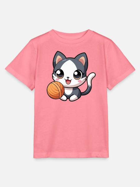 Schwarz-weißes Kawaii-Kätzchen mit Strang - Stanley/Stella Kinder T-Shirt MINI CREATOR - Pink