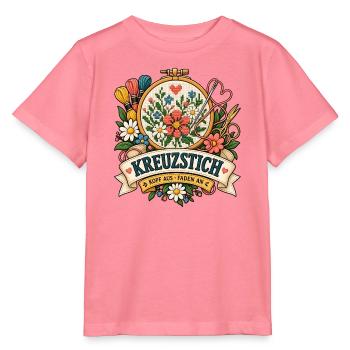 Kreuzstich – Kopf aus Faden an - Stanley/Stella Kinder T-Shirt MINI CREATOR  - Pink  - Vorne