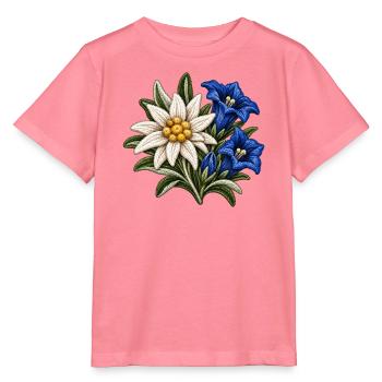 Edelweiß und Enzian im Stickerei-Look - Stanley/Stella Kinder T-Shirt MINI CREATOR  - Pink  - Vorne