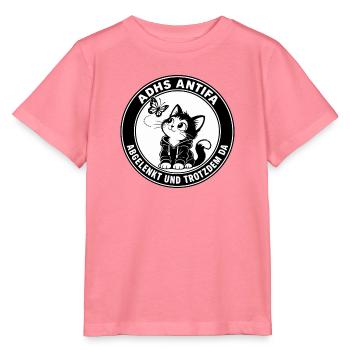 ADHS Antifa – Abgelenkt und trotzdem da Katze - Stanley/Stella Kinder T-Shirt MINI CREATOR  - Pink  - Vorne