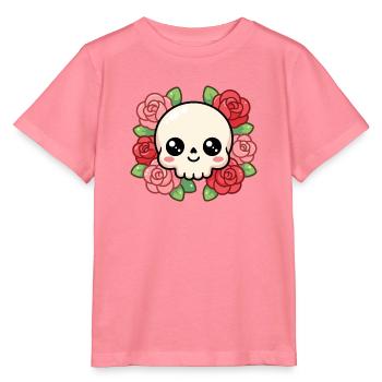Niedlicher Kawaii-Schädel, umgeben von leuchtenden Rosen - Stanley/Stella Kinder T-Shirt MINI CREATOR  - Pink  - Vorne
