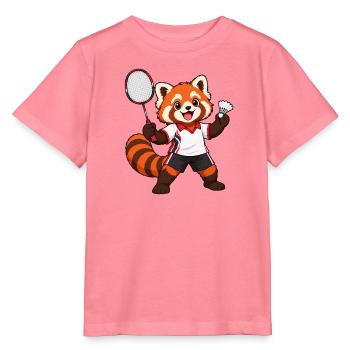 Badminton Red Panda mit Schläger und Federhahn - Stanley/Stella Kinder T-Shirt MINI CREATOR  - Pink  - Vorne