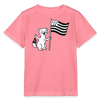 Niedliches bretonisches Hermelin mit Flagge der Bretagne - Stanley/Stella Kinder T-Shirt MINI CREATOR  - Pink  - Vorne