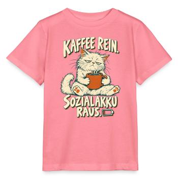Kaffee rein, Sozialakku raus – Lustige Katze - Stanley/Stella Kinder T-Shirt MINI CREATOR  - Pink  - Vorne