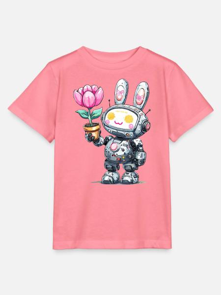 Robo-Bunny mit Blume - Stanley/Stella Kinder T-Shirt MINI CREATOR - Pink