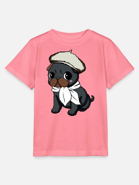 Black Pug Beret - Stanley/Stella Kinder T-Shirt MINI CREATOR  - Pink 