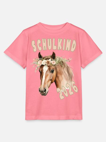 Schulkind 2026 Pferd Blumen Einschulung 2026 - Stanley/Stella Kinder T-Shirt MINI CREATOR - Pink