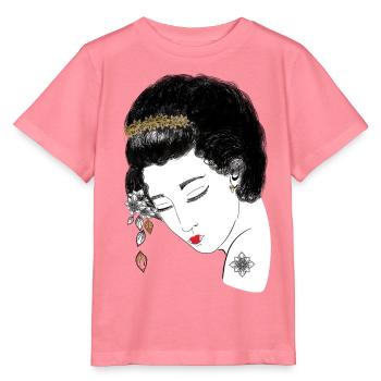 Japan Geisha , Blütenkrone Porträt in Gold,  - Stanley/Stella Kinder T-Shirt MINI CREATOR  - Pink  - Vorne