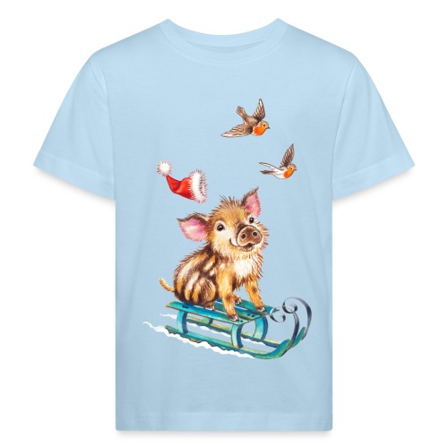 piglet on sled - Kids' Organic T-Shirt