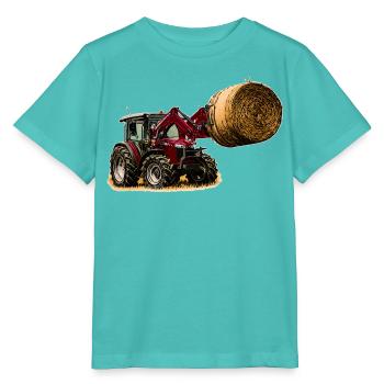 Tracteur 4700 m avec bottes de paille - T-shirt bio MINI CREATOR Stanley/Stella Enfant - bleu piscine - Devant