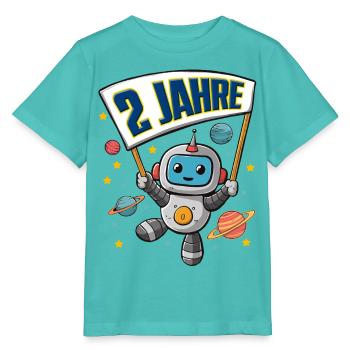 2 Jahre Kleiner Roboter als Astronaut im Weltraum - Stanley/Stella Kinder T-Shirt MINI CREATOR  - Poolblau - Vorne