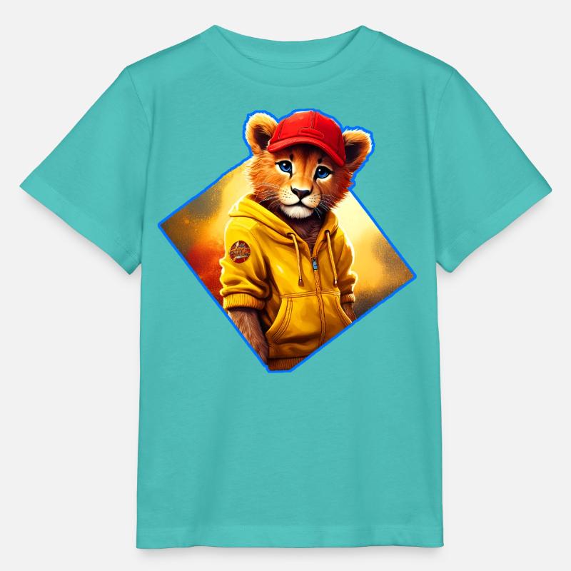 Petit lion à bonnet rouge - T-shirt bio MINI CREATOR Stanley/Stella Enfant - bleu piscine