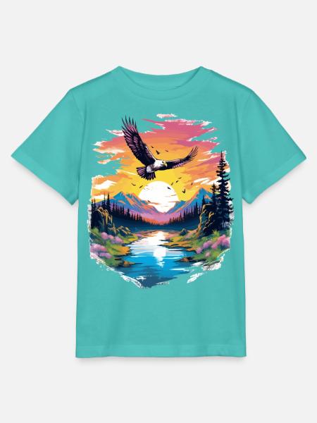 Sonnenuntergangsfalke über Wildnis - Stanley/Stella Kinder T-Shirt MINI CREATOR  - Poolblau