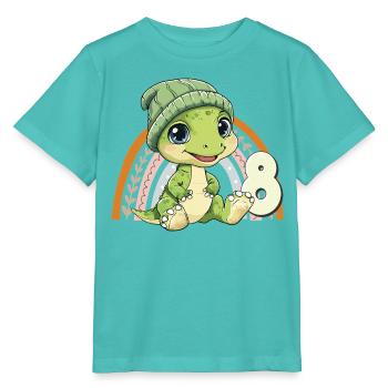 8e anniversaire Dinosaure Arc-en-ciel mignon mignon - T-shirt bio MINI CREATOR Stanley/Stella Enfant - bleu piscine - Devant