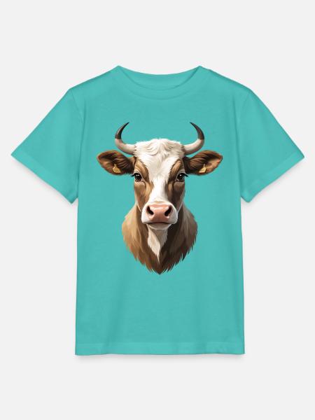 Kuhkopf Portrait Naturtöne - Stanley/Stella Kinder T-Shirt MINI CREATOR - Poolblau