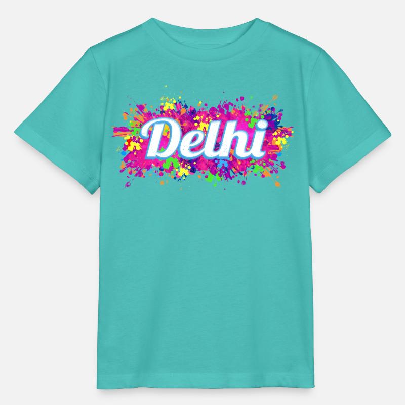 Souvenir de design aux couleurs colorées de Delhi en Inde - T-shirt bio MINI CREATOR Stanley/Stella Enfant - bleu piscine