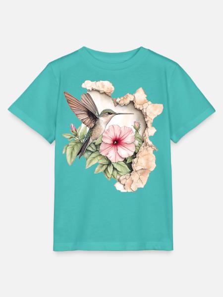 Kolibri mit Blüte - Stanley/Stella Kinder T-Shirt MINI CREATOR  - Poolblau